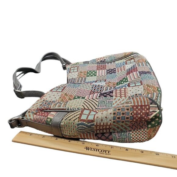 SAS Purse Tapestry Patchwork Shimmer Shoulder Bag Medium 3 compartment Zipper - Picture 11 of 11